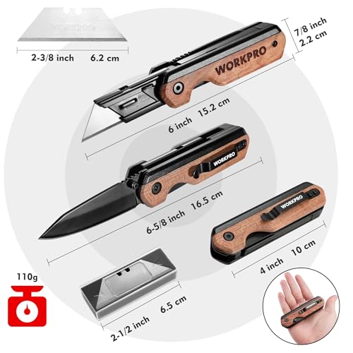 WORKPRO 2-in-1 Folding Knife/Utility Knife for Men - Quick-Change Box Cutter with Belt Clip and Liner Lock, Extra 10 SK5