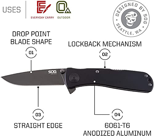 SOG Twitch II Drop Point Knife | AUS-8 Steel Blade | Compact Everyday Carry CampingPocket Folding Knife
