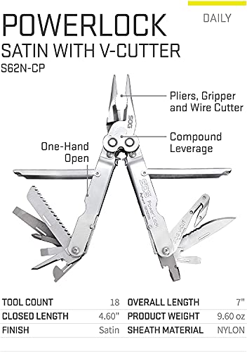 SOG S62N-CP Powerlock Multi-Tool with V-Cutter for Outdoor Enthusiasts
| SOG S62N-CP Powerlock Multi-Tool in Silver wit