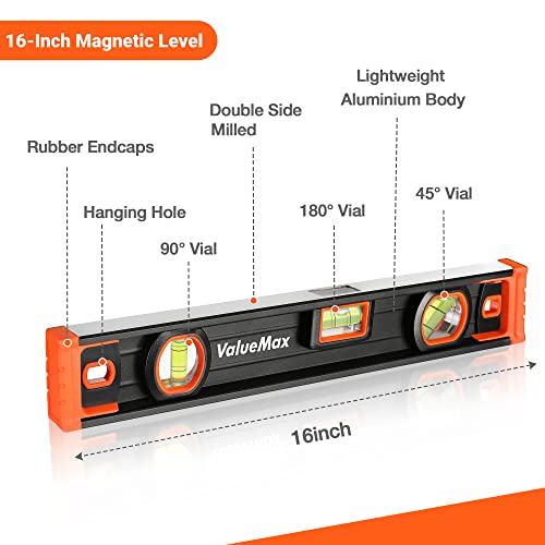 ValueMax 16-Inch Magnetic Torpedo Level for Construction, Carpentry, and DIY Projects
| ValueMax 16-Inch Level with Pre