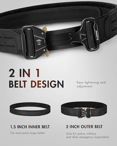 FAIRWIN ClimatePartner Certified Tactical Battle Molle Rigger Belt for Men Quick Release Buckle 2 Inch Heavy Duty Carry