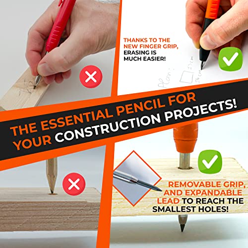 THORVALD 2-in-1 Carpenter Pencils with Finger Grip for Construction Workers Best Marking Tools with Fine Point and Sharp